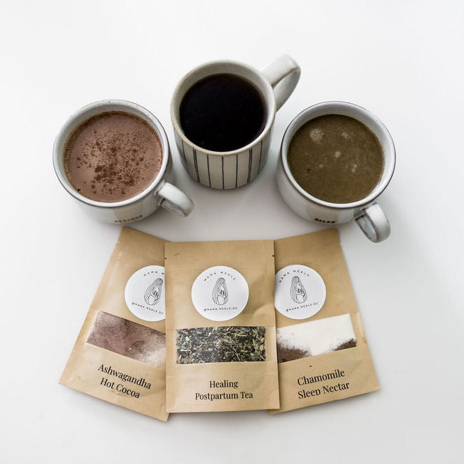 Healing Postpartum Tea, Chamomile Sleep Nectar, Ashwagandha Cocoa Bundle